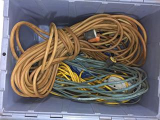 Bin of Assorted Electrical Extension Cords.