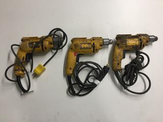 (3) DeWalt 3/8" VSR Drills.