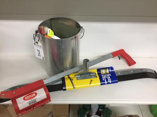 36" Curved Floor Squeegee, Krylon 34" Marking Wand, Safety Vests, & Rain Poncho.