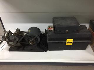 Key Cutting Machine c/w Small Tool Box of Blank Keys & Label Maker.