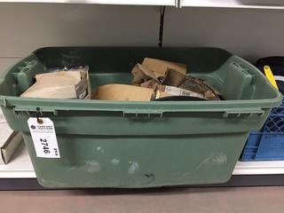 Bin of Assorted Pad Locks, Discs, Lockout Hasps, Drawer Slides, Yamaha Cotter Valves #22F-12118-01.