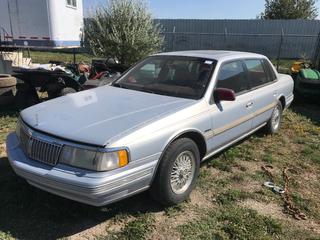 Selling Off- Site -  1993 Lincoln Continental Car c/w 3.8 V6, Auto, Unable to Read Milage, VIN 1LNLM9745PY687952.  Location - 527 North 200 East, Raymond, AB -  For Further Information Please Call Chris 403-308-1161.