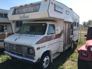 Selling Off- Site -  1975 Chev Motorhome c/w V8, Auto, For Parts, Running Condition Unknown, Showing 00592 Kms, VIN CGY3354114925.  Location - 527 North 200 East, Raymond, AB -  For Further Information Please Call Chris 403-308-1161.