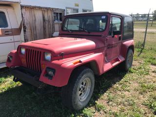 Selling Off- Site -  1992 Jeep Renegade c/w 6 Cyl, 5 Spd, Showing 323,070 Kms, VIN 2J4FY69S9NJ519385.  Location - 527 North 200 East, Raymond, AB -  For Further Information Please Call Chris 403-308-1161.