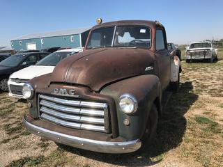 Selling Off- Site -  1950 GMC Model 9434 Running Condition Unknown, VIN 0943400723.  Location - 527 North 200 East, Raymond, AB -  For Further Information Please Call Chris 403-308-1161.