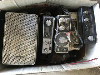 Selling Off- Site -  Box of (4) CB Radios & (2) Speakers.  Location - 527 North 200 East, Raymond, AB -  For Further Information Please Call Chris 403-308-1161.