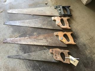 Selling Off- Site -  (4) Misc. Hand Saws.  Location - 527 North 200 East, Raymond, AB -  For Further Information Please Call Chris 403-308-1161.