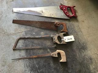 Selling Off- Site -  (4) Misc. Hand Saws.  Location - 527 North 200 East, Raymond, AB -  For Further Information Please Call Chris 403-308-1161.