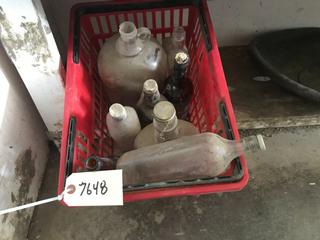 Selling Off- Site -  Red Basket w/Antique Bottles & Jugs.  Location - 527 North 200 East, Raymond, AB -  For Further Information Please Call Chris 403-308-1161.