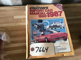Selling Off- Site -  Chilton Manual 1980-1987 Import Cars.  Location - 527 North 200 East, Raymond, AB -  For Further Information Please Call Chris 403-308-1161.