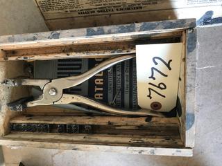 Selling Off- Site -  Antique Box w/Livestock Identifier Pliers & Inserts.  Location - 527 North 200 East, Raymond, AB -  For Further Information Please Call Chris 403-308-1161.