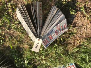Selling Off- Site -  Bundle of License Plates Appproximately (35) Not Legal For Road Use.  Location - 527 North 200 East, Raymond, AB -  For Further Information Please Call Chris 403-308-1161.