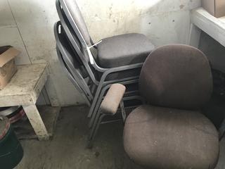 Selling Off- Site -  (4) Upholstered Chairs, One Has Back Missing, Office Chair.  Location - 527 North 200 East, Raymond, AB -  For Further Information Please Call Chris 403-308-1161.