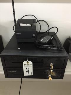 (2) Retail Cash Drawers w/ Keys & Epson Printer M244A.