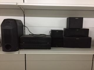 (2) Russound Central Control Amplifier, Sony SA-W10 Super Acoustically Loader Woofer & (5) Speakers.