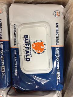 (1) Box of 36 Bags of Northwest Buffalo Trading Company Individual Packages of Sanitary Wipes.