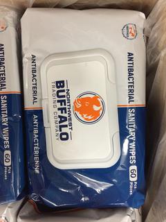 (1) Box of 36 Bags of Northwest Buffalo Trading Company Individual Packages of Sanitary Wipes.
