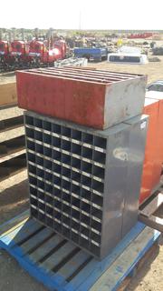 (2) Metal Bolt Bins - Grey 12" x 36" x 42" Ea. & (1) Metal Bolt Bin 12" x 35" x 24".