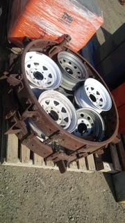 (2) Antique Tractor Wheels, Trailer Rims & Antique Jack Stands.