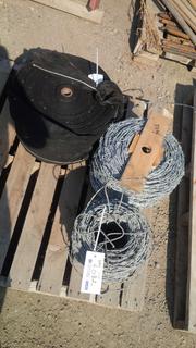(2) Rolls of Barb Wire & (1) Roll of 10"W Landscape Fabric.