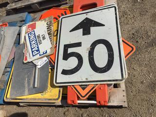 Pallet of Traffic Signs ( Visitor Parking, Slow, 50Km).