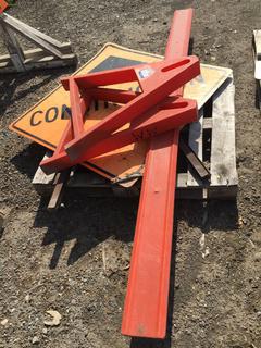 Plastic Traffic Barricade & Large Construction Sign.