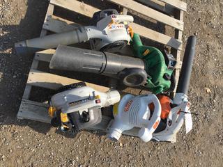 Stihl Gas Blower, Stihl Electric Blower, (2) Ryobi Gas Blowers, Green Blower. *Requires Repair*