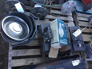 (3) Large Outdoor Lights 50W & Feed Buckets.