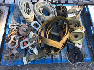 Pallet of Tie Down Straps, Hooks & Clevises.