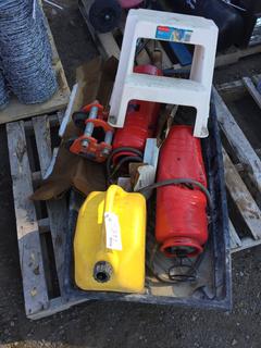 (2) Sprayers, Jerry Can, Stool, Spillage Pan & Dolly Wheels.