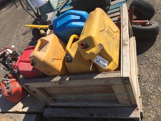 Wooden Crate w/ Assorted Jerry Cans.