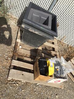 (3) Plant Pots & (2) Boxes of Lawn Mower Parts.