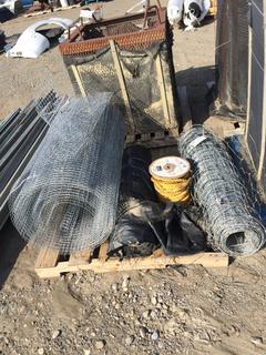 (1) Partial Roll of 1' Square Page Wire 4'W, (1) Partial Roll 4" x 6" Square Page Wire 42"W, (1) Roll of 3' Environmental Wrap & 3/4" Yellow Poly Propylene Rope.