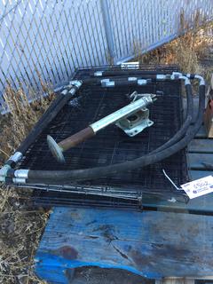 (3) Assorted Dog Cages, Trailer Jack & Hose.