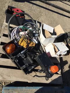 Pallet of Orange Beacons, Gas Nozzle & Fuel Pump.