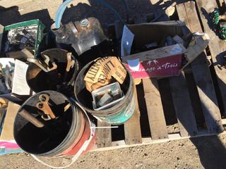 Box of Swather Parts, Pails of Wrenches & Sockets.