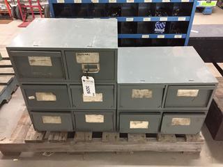 (5) 2-Drawer Metal Cabinets c/w Assorted Hardware, 18.5"x 15"x 8".