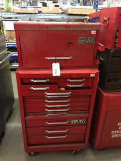 Gray 26" Metal Chest w/ Drop Front & 18" Rolling Cabinet c/w Tools.
