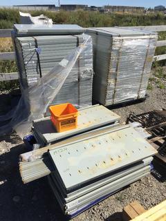 (3) Pallets of Metal Shelves & Hardware 16" x 35" Ea.