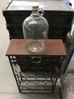 Brushed Bronze Wine Rack w/ Glass Jug.