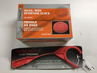 Box of (48) Champion Quail/Midi Sporting Clays & Winchester Clay Thrower.