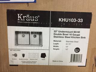 Kraus 33" Undermount 60/40 16G Stainless Steel Double Sink.