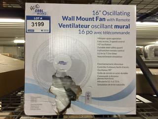 Cool Works Wall Mount 16" Oscillating Fan w/ Remote.