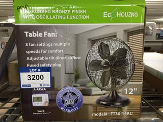 Eco Houzing 12" Oil Rubbed Bronze Oscillating Table Fan.