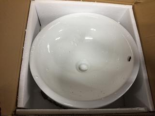 Round White Porcelain Lavatory Sink, 17 7/8".