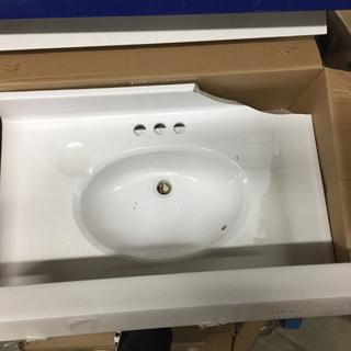 Cultured White Marble Oval Sink, 4" c/c Overflow, Damaged.