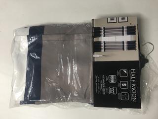 (1) Set of 2 Half Moon Room Darkening Grommet Panels, Alexander Navy Stripe (104"x 84").