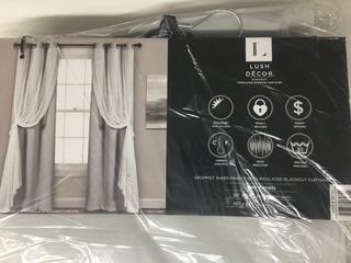 (2) Sets of 2 Lush Decor Sheer Grommet Panels With Insulated Blackout Lining, Light Grey (76"x 84").