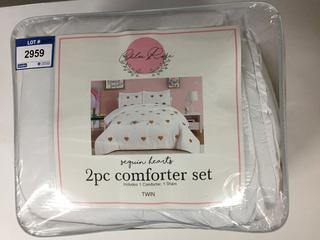 Chloe Rose 2-Piece Twin Size Sequin Hearts Comforter Set.