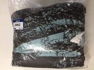 VCNY Home 8-Piece Queen Size Bedding Set, Blue/Chocolate Leaf.